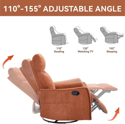 Swivel Rocker Recliner Chair for Adults, Nursery Rocking Chair with Heat and Massage, Glider Reclining Chair for Small Space Living Room Bedroom, Faux Leather Black
