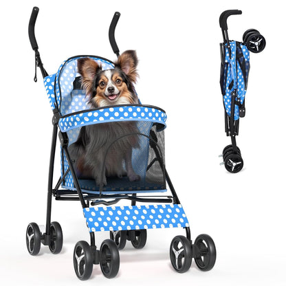 Magshion Compact Pet Stroller for Small-Medium Dogs/Cats up to 22lbs, 4-Wheel Lightweight Umbrella Shaped Portable Puppy Travel Jogger with Breathable Mesh, Cup Holder & Rear Storage, Black