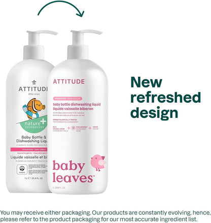 ATTITUDE Baby Bottle & Dish Soap, EWG Verified Bottle Cleaner, Fragrance Free & Dye Free, Removes Milk Residue & Grease, Vegan, Bulk Refill, Unscented, 67.6 Fl Oz