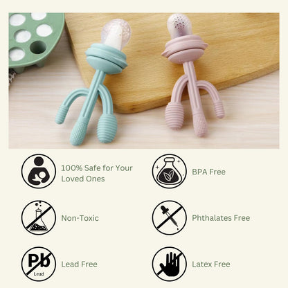 PandaEar 2 Pack Baby Breastmilk Popsicle Molds & 3 Pack Baby Fruit Food Feeder Pacifier, Baby Fruit Food Feeder Teether Tray Ice Cube Maker, Silicone Feeder Cactus Shape Teething Toy 3 Sizes Pouches