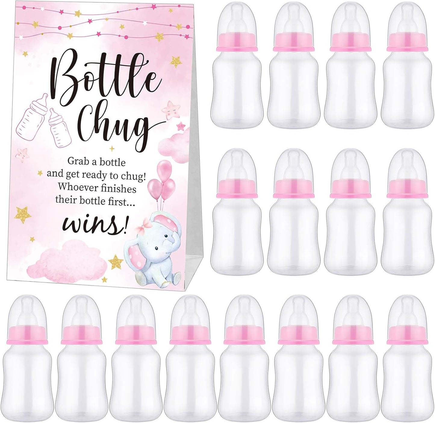 TrelaCo Bottle Chug Baby Shower Game 20 Pcs Baby Bottles Shower Favor with 1 Greenery Theme Sign for Gender Reveal Party Supplies Gifts(Green)