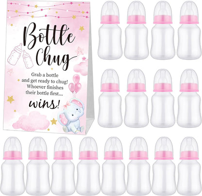 TrelaCo Bottle Chug Baby Shower Game 20 Pcs Baby Bottles Shower Favor with 1 Greenery Theme Sign for Gender Reveal Party Supplies Gifts(Green)