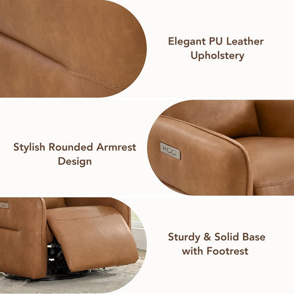 CHITA Power Recliner Chair, Faux Leather Swivel Glider for Adults, Electric Nursery Rocking Chair with USB & Type-C Charging for Living Room, Bedroom, Chocolate Brown