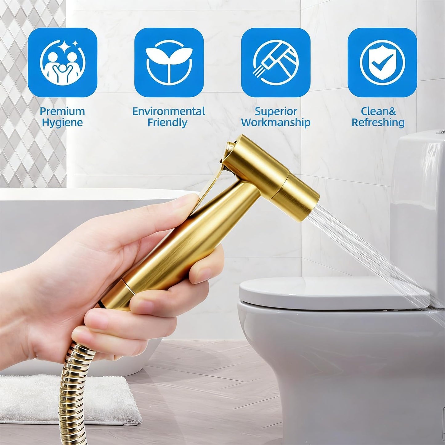 Handheld Toilet Bidet Sprayer for Toilet-Adjustable Water Pressure Control with Bidet Hose for Feminine Wash, Stainless Steel Brushed Nickel Bidet Faucet Cloth Diaper for Baby Wash, Gold
