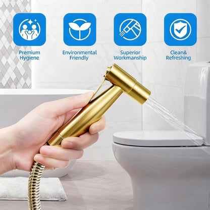 Handheld Toilet Bidet Sprayer for Toilet-Adjustable Water Pressure Control with Bidet Hose for Feminine Wash, Stainless Steel Brushed Nickel Bidet Faucet Cloth Diaper for Baby Wash, Gold