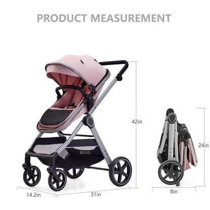 Lortsybab 2 in 1 Baby Stroller, Newborn Infant Toddler Convertible Pram Stroller for 0-36 Months Old Babies (Grey)