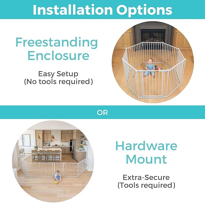 Toddleroo by North States - 3 In 1 Metal Superyard Baby Play Yard: 8 Panel Playpen, Gate, or Extra Wide Fence - Encloses Up to 19 Square Feet - 30 Inches Tall - Taupe