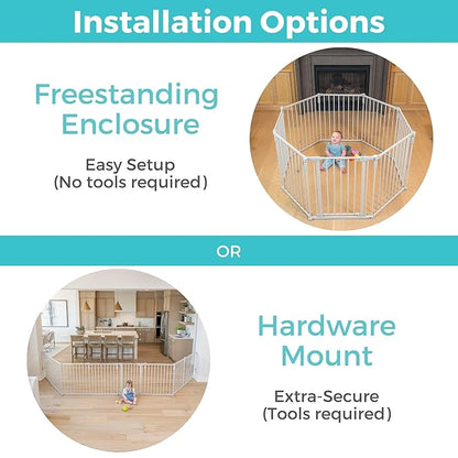 Toddleroo by North States - 3 In 1 Metal Superyard Baby Play Yard: 8 Panel Playpen, Gate, or Extra Wide Fence - Encloses Up to 19 Square Feet - 30 Inches Tall - Taupe