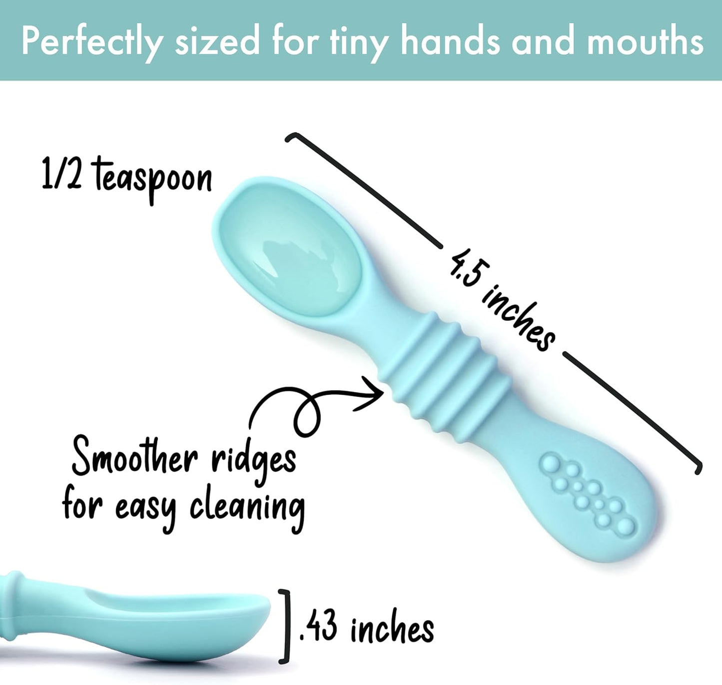 PrimaStella Silicone Chew Spoon Set for Babies and Toddlers | Safety Tested | BPA Free | Baby Spoon 6 Pack (Blue/Green)