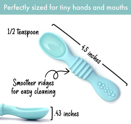 PrimaStella Silicone Chew Spoon Set for Babies and Toddlers | Safety Tested | BPA Free | Baby Spoon 6 Pack (Blue/Green)