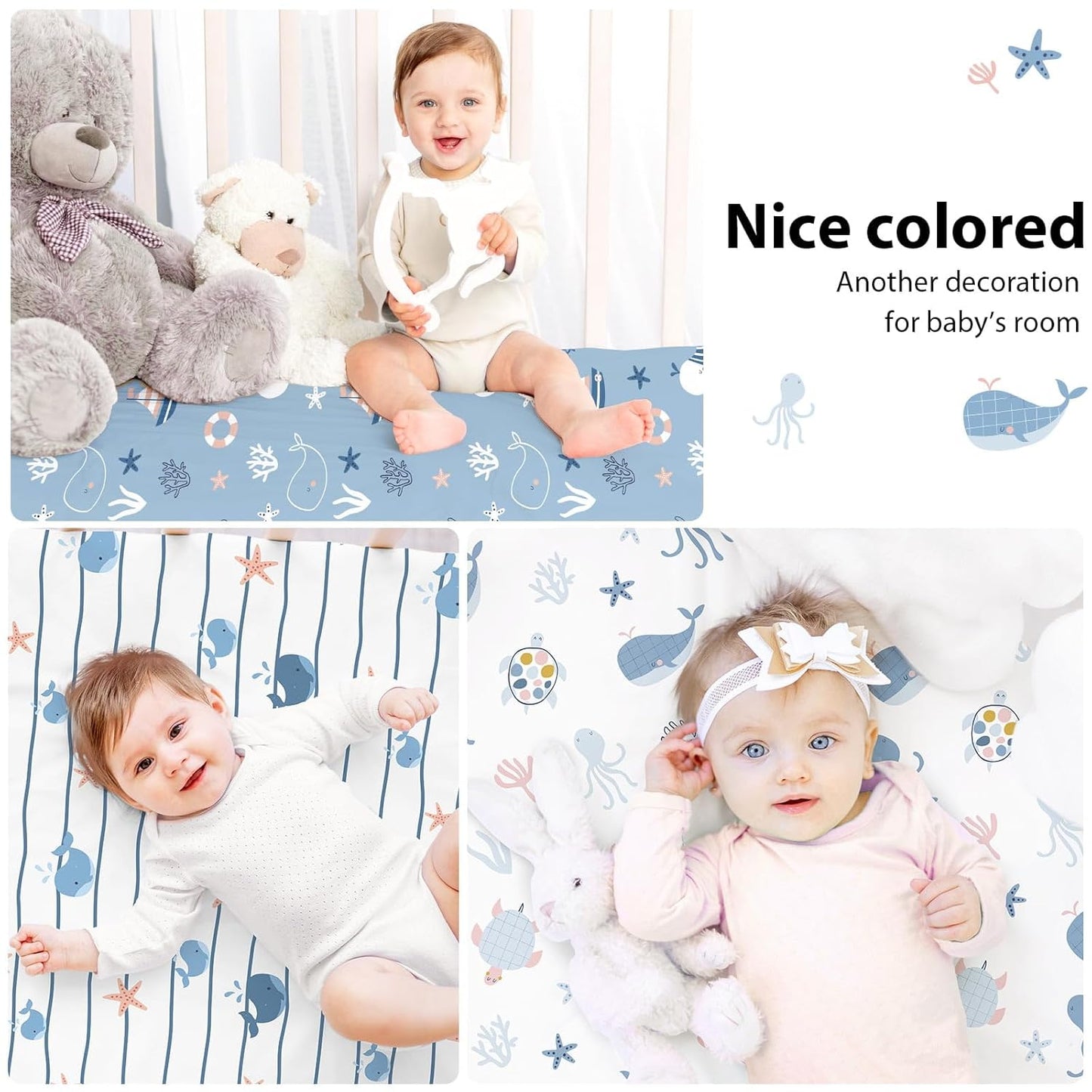 Baby Mini Crib Sheets Girl, Portable 38”x26” Pack and Play Sheets Fitted for Playard and Pack N Play Mattress, 3-Pack Soft Microfiber Pink Rainbow