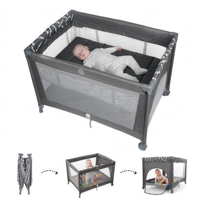 Babilous Pack and Play, Baby Bassinet with Wheels, Foldable Baby Playard for Travel, Easy Carry Bedside Bassinet, Mini Pack n Play with Comfortable Mattress & Compact Space Saving Design, Grey