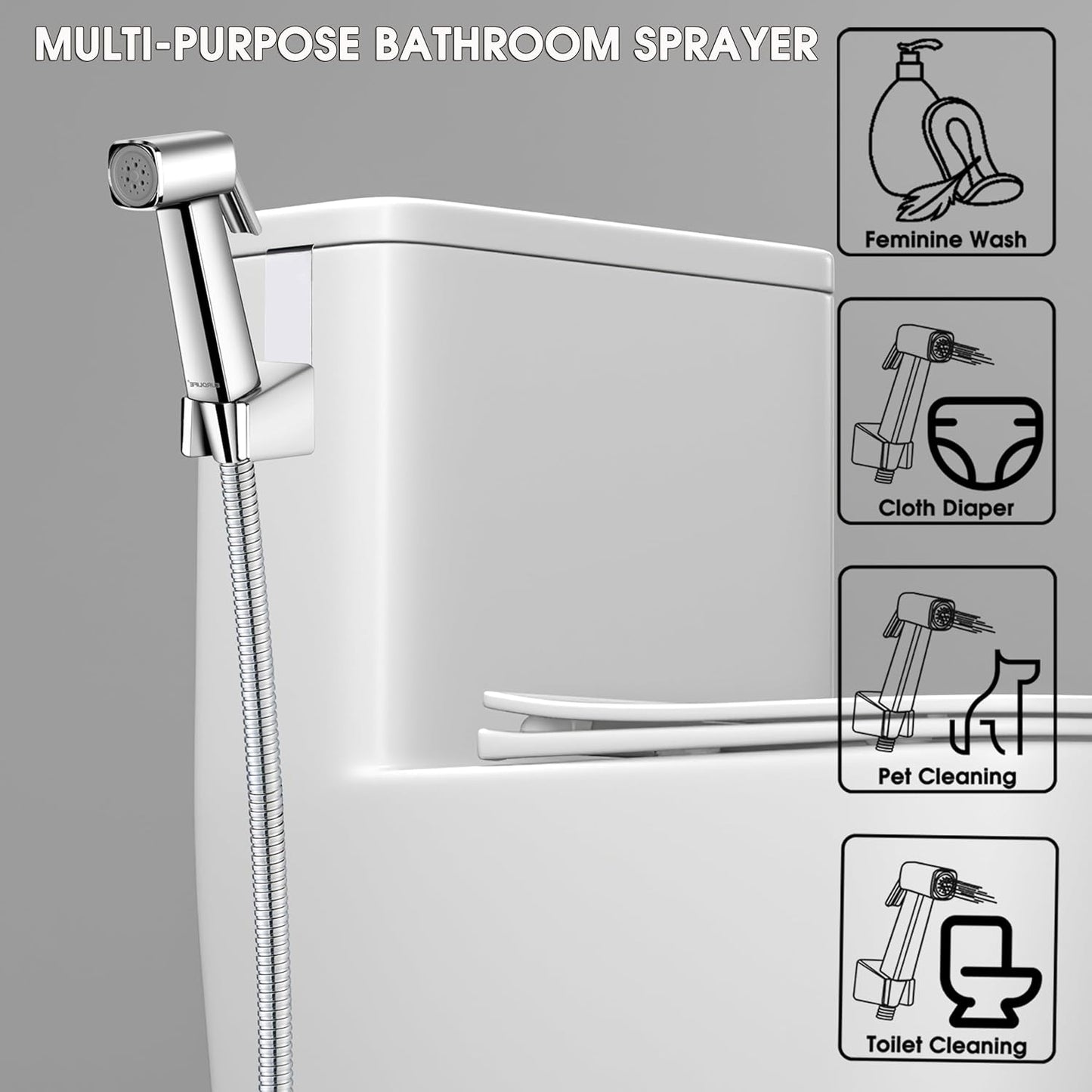 Handheld Bidet Sprayer for Toilet, Lockable Push Button, High Pressure Bathroom Sprayer, Cloth Diaper & Personal Hygiene Sprayer, Tank Mount No-Drill Install, Stainless Hose Set, Black Color
