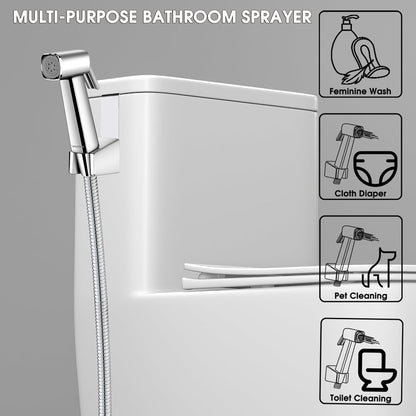 Handheld Bidet Sprayer for Toilet, Lockable Push Button, High Pressure Bathroom Sprayer, Cloth Diaper & Personal Hygiene Sprayer, Tank Mount No-Drill Install, Stainless Hose Set, Black Color