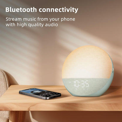 Sunrise Alarm Clock White Noise Machine: Natural Wake Up Light - Dimmable Clock with Bluetooth Speaker for Bedroom - 25 Sleep Sounds for Baby Adults Kids Putty