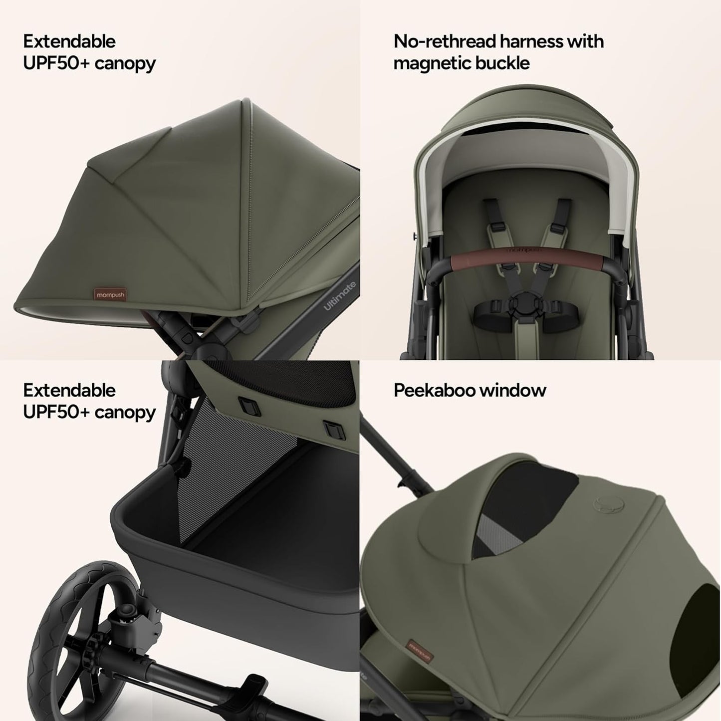Mompush Ultimate2 Baby Stroller, Premium Convertible Full-Size Stroller for Toddler, Reversible Seat with One Hand Recline Adjustment, Car Seat Adapter Included