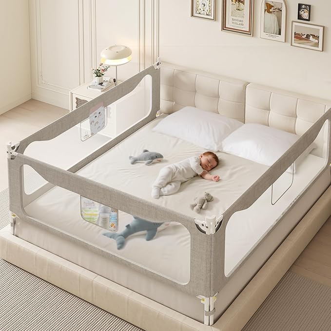 colorfarm King Size Toddler Bed Rail 3 Pack Bed Rails Guard with Safety Lock - Adjustable Bedrails Bed Fence for Infant Baby Toddlers Child (78.7x78.7x74.8)