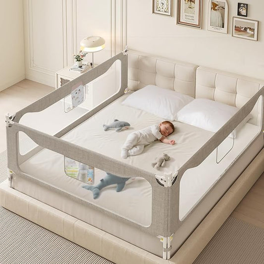 colorfarm Queen Size Toddler Bed Rail 3-Sided Bed Rail Guard with Safety Lock - Adjustable Bedrails for Baby Infant Child (78.7x78.7x59)