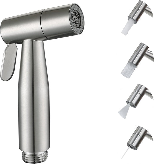 Bidet Toilet Sprayer Head Stainless Steel Handheld Sprayer for Feminine Wash, Cloth Diaper, Bathroom, Kitchen and Toilet Cleaning 4 Functions Brushed Nickel