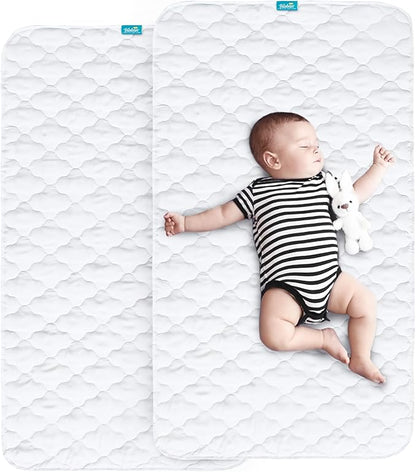 Waterproof Crib Mattress Protector Pad 2 Pack 28" x 52",Non-Slip & Absorbent Mattress Pad for Baby Standard Crib/Bed, Quilted Machine Washable White