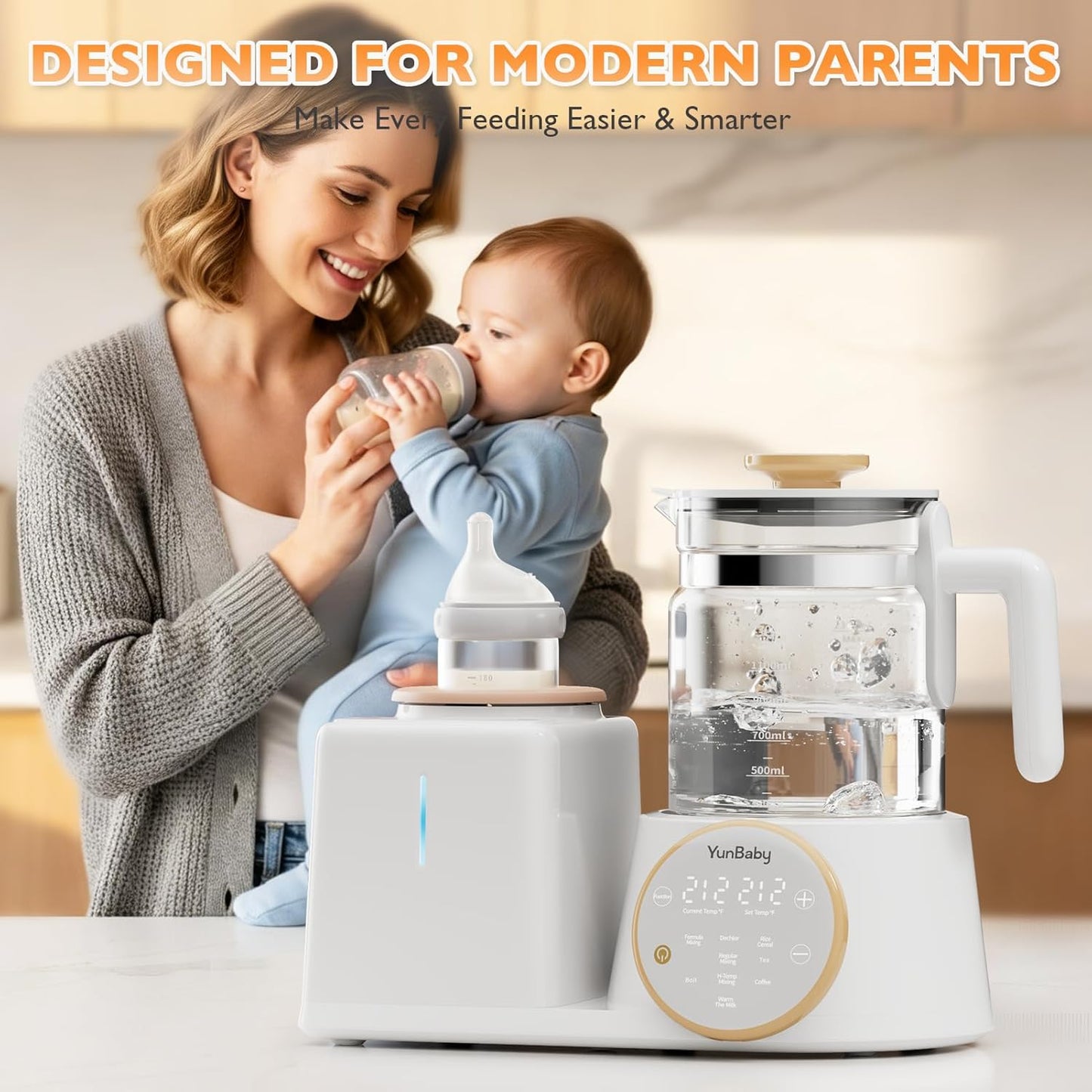 2-in-1 Baby Bottle Warmer & Formula Maker with Electric Kettle, Automatic Rotating Bottle Shaker, Fast Heating Water Warmer with Temperature Control for Formula, Breastmilk & Night Feeding