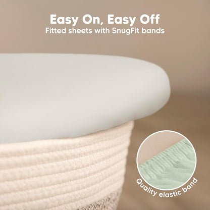 2-Pack Baby Bassinet Sheets Girl, Boy - 33x17 Viscose Derived from Bamboo Bedside Mattress Fitted Bassinet Sheets, Compatible with Halo Bassinest Swivel Sleeper, Baby Delight, Graco (Pecan)