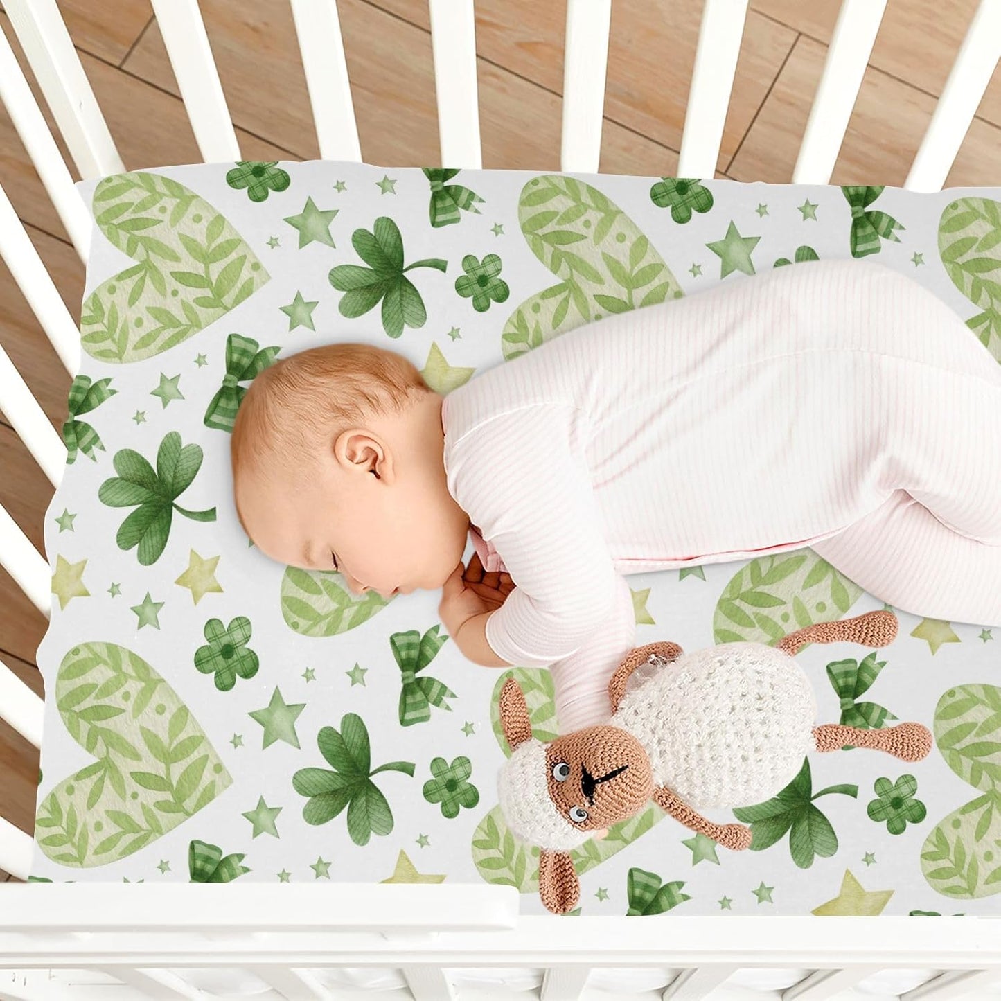Fitted Crib Sheets White Bears with Clouds Stretchy Portable Playard Sheets for Baby Toddler, Breathable Soft Mini Crib Mattress 39 x 27 in for Boys and Girls