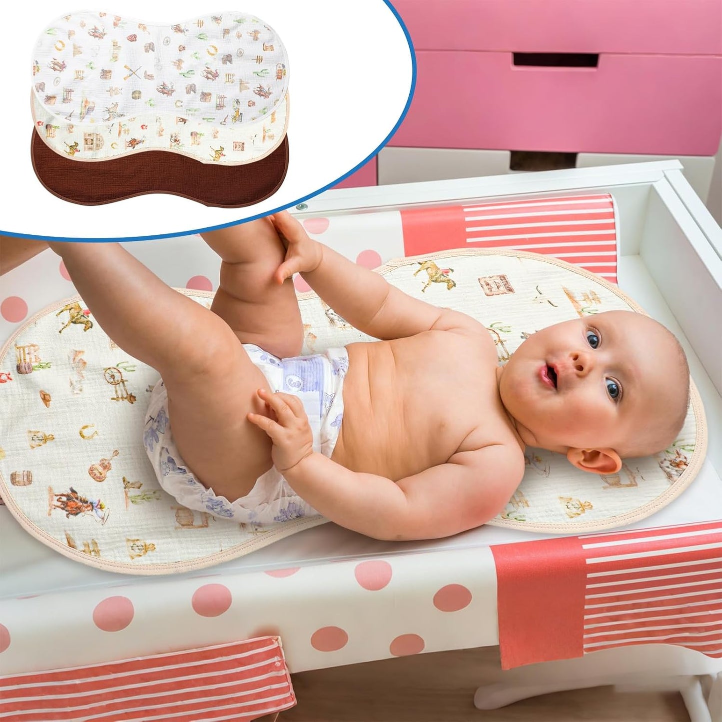 Hahafelt 3 Pcs Changing Pad Liners Fits in Peanut Shape Changing Pad Waterproof Diaper Mats Organic Cotton Peanut Mats are Warm on Baby's Back, Washable Reusable (Starry Style,Multicolor)