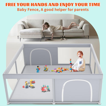 XVISHX 65 x 50 Inch Baby Playpen, Playpen for Babies and Toddlers, Baby Play Pen Playard for Indoor & Outdoor Active Center Game Fence, with Skin-Friendly Fabric and Soft Breathable Mesh, Grey
