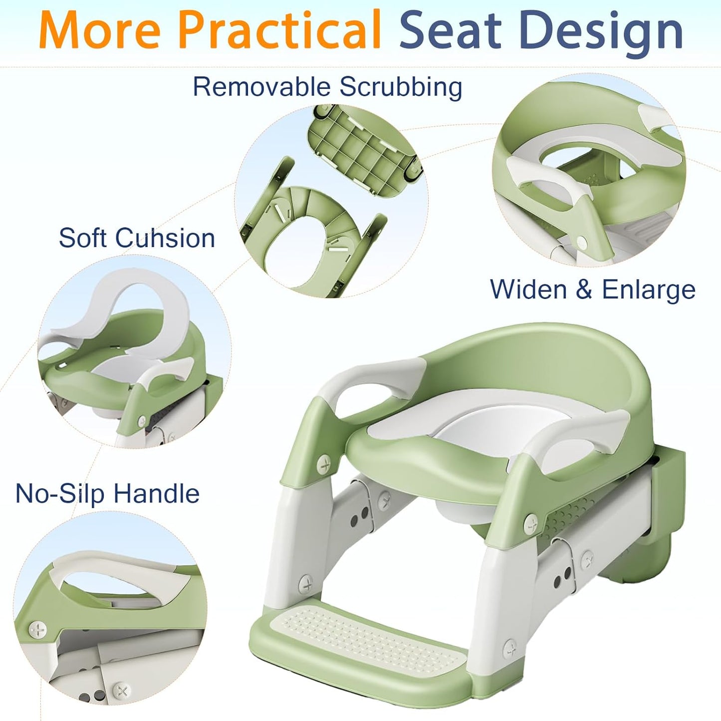 Potty Training Seat with Step Stool Ladder, 3-in-1 Toddler Toilet Seat and Potty Chair with Splash Guard, Anti-Slip Pad Adjustable, Potty Training Toilet for Kids Boys Girls Toddlers Green