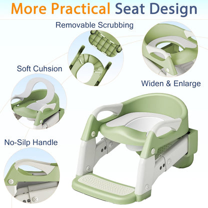 Potty Training Seat with Step Stool Ladder, 3-in-1 Toddler Toilet Seat and Potty Chair with Splash Guard, Anti-Slip Pad Adjustable, Potty Training Toilet for Kids Boys Girls Toddlers Green
