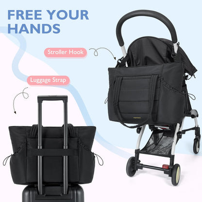 mommore Diaper Bag Tote with Stroller Organizer Puffer Bag Large Capacity Baby Bag with Changing Pad for Travel, Hospital