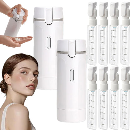4 in 1 Travel Dispenser Bottle, 4 Pack 30ML Refillable Travel Formula Dispenser Bottles Pump, for Toiletries, with Scale Label Shampoo Lotion Conditioner Cream Storage (Green*2)