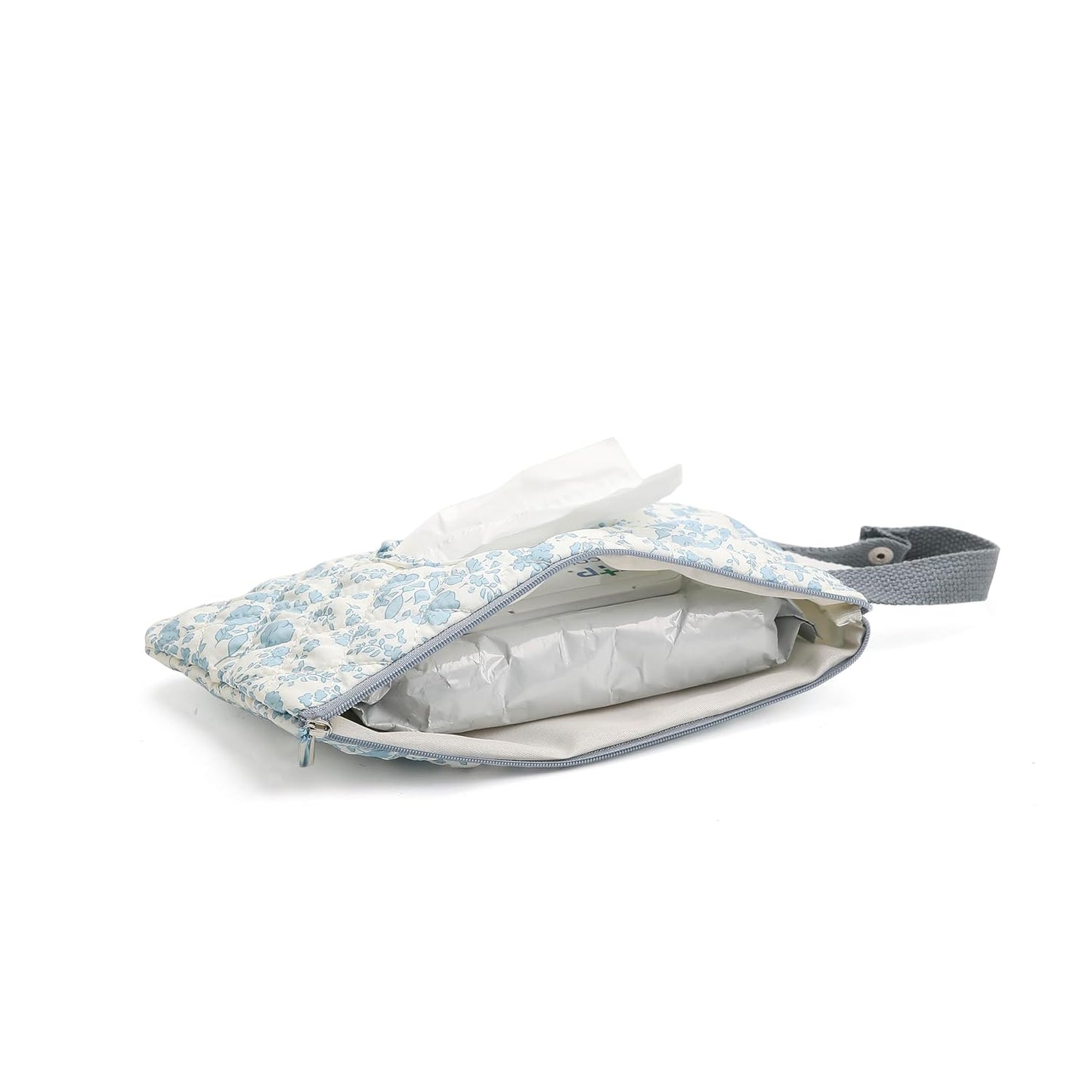 Quilted Baby Wipe Holder Quilted Wipe Pouch Portable Hanging Floral Wet Wipes Bag for Car, Stroller