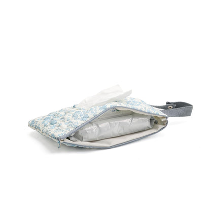 Quilted Baby Wipe Holder Quilted Wipe Pouch Portable Hanging Floral Wet Wipes Bag for Car, Stroller