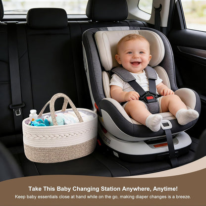 Baby Diaper Caddy Organizer, Portable Nursery Storage Basket with Changeable Compartments, 100% Cotton Woven Rope Baskets, Car & Changing Table Tote, Newborn Gift