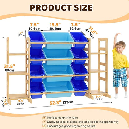 Large Toy Storage Organizer Kids Toy Organizer and Bookshelf Combo with 12 Bins and 6 Shelves Toy Organization Box Toy Shelf for Playroom, Bedroom, Nursery