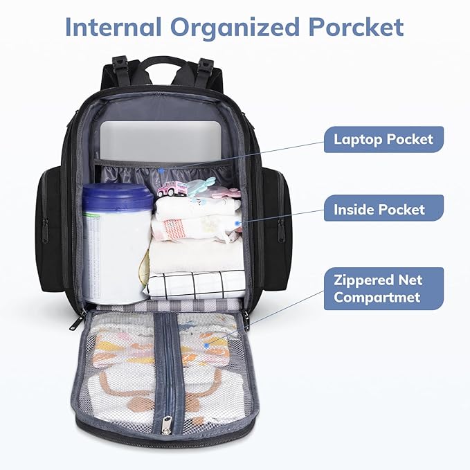 Mancro Backpack Diaper Bag, Waterproof Boy Travel Bag for Dad and Men, Large Multi-Function, Many Pockets, Lightweight, Stylish Diaper Backpack, Black