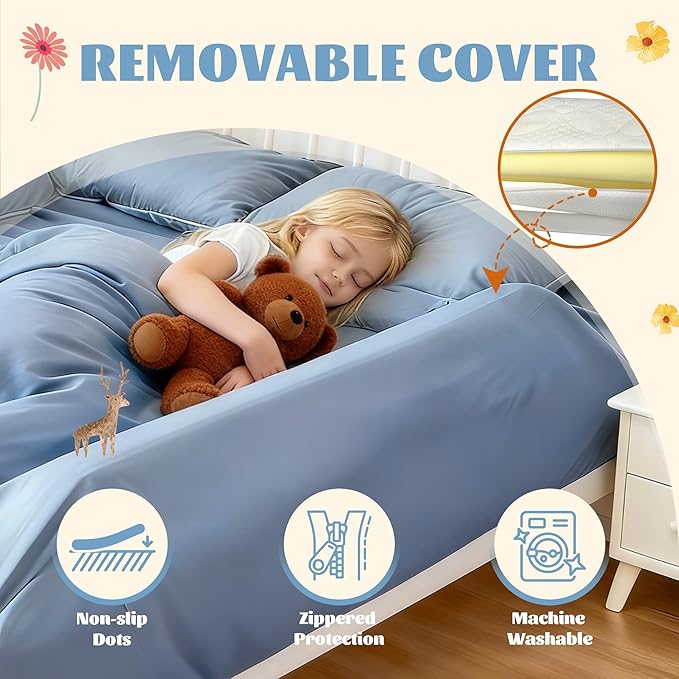 Asatdd Bed Rail for Toddlers with Adjustable Strap, Bed Guard Rail, Soft Memory Foam Toddler Bed Bumper for Twin, Full, Queen, King Beds with Washable Cover, 1 Pack