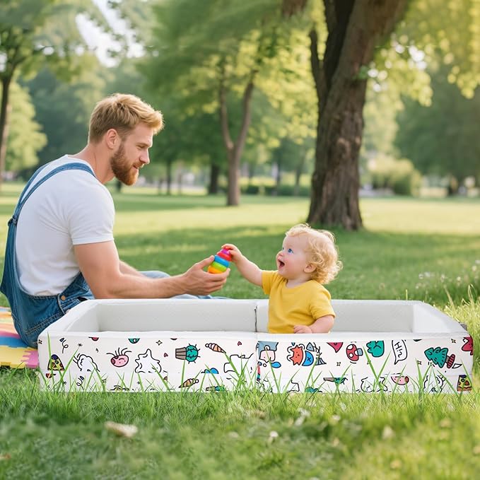 Umoving Portable Foldable Toddler Travel Bed – Air Layer Fabric Soft Foam Floor Crib with Safety Rails, No Assembly, Washable Cover, Compact Kids Sleep Solution for Home, Trips & Daycare, Cream