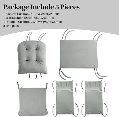HOMBYS Glider Rocker Replacement Cushions 5 PCS with Storage Side Pocket, Velvet Fabric, Foam & Microfiber Filling, Non-Slip & Washable,Thickened & Supportive for Glider Rocking Chair
