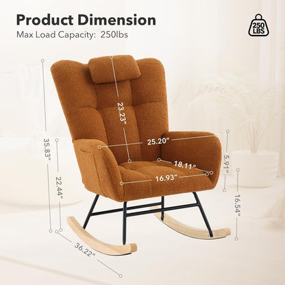 GarveeHome Rocking Chair Nursery Teddy, Upholstered Baby Fluffy Glider Rocker for Adults Small Spaces Indoor, Nursing Chairs for Living Room, Bedroom, Classroom