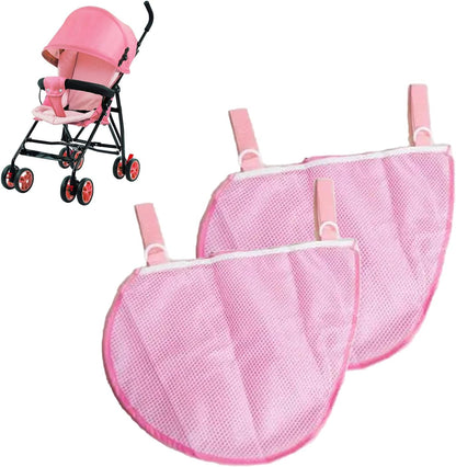 2 Pack Portable Side Sling Stroller Cargo Net ,Non-Slip and Adjustable Straps Storage Mesh Bag ,Food Storage , Storage Bag for Baby Stroller Cargo Mesh Bag Storage Universal Stroller Organizer (Blue)