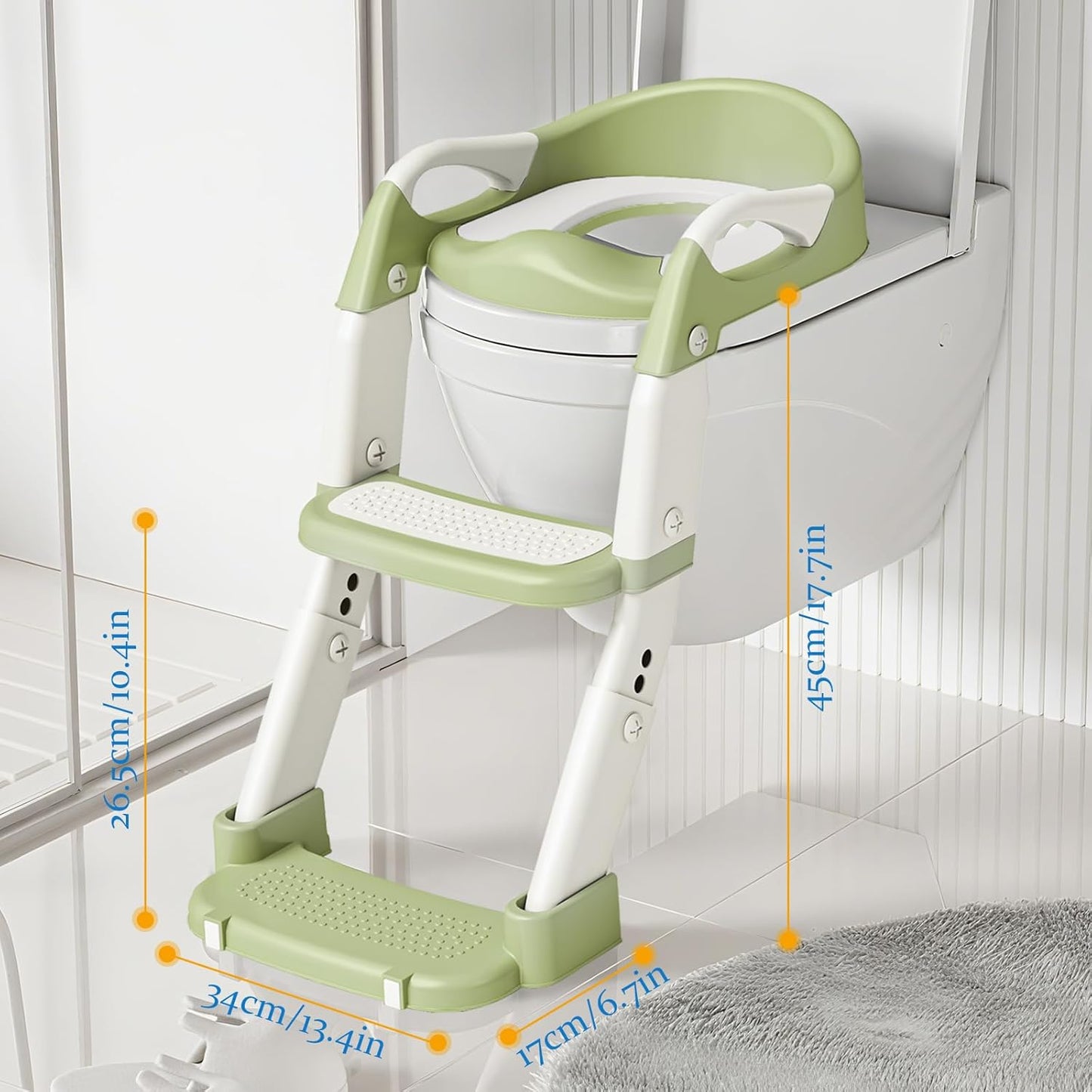Potty Training Seat 3-in-1 Toddler Toilet Ladder (Toilet, Ladder, Squatting Aid) for Children Boys Girls with Removable Cushion, Anti-Splash & Foldable Design - Grey