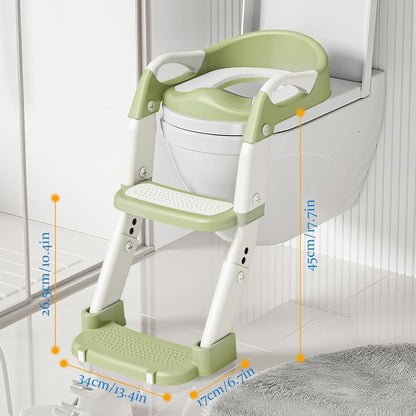 Potty Training Seat 3-in-1 Toddler Toilet Ladder (Toilet, Ladder, Squatting Aid) for Children Boys Girls with Removable Cushion, Anti-Splash & Foldable Design - Grey