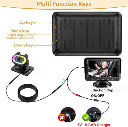 Wkzay Baby Car Camera 2-Pack – HD 1080P, 150° Wide Angle, Night Vision, Adjustable LED Light, Easy Installation, Infant Safety, Rear Seat Monitoring for Car Travel