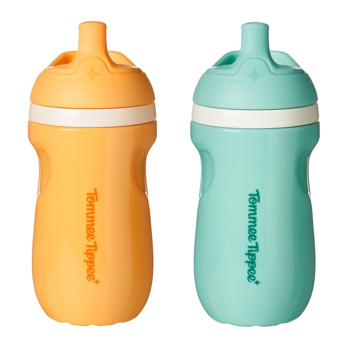Tommee Tippee Insulated 9oz Sporty Spout Toddler Water Bottle, No Spill, Sippy Cups for Toddlers 1-3, Two-Piece Valve Helps Stop Spills, Green & Teal, BPA Free, Pack of 2