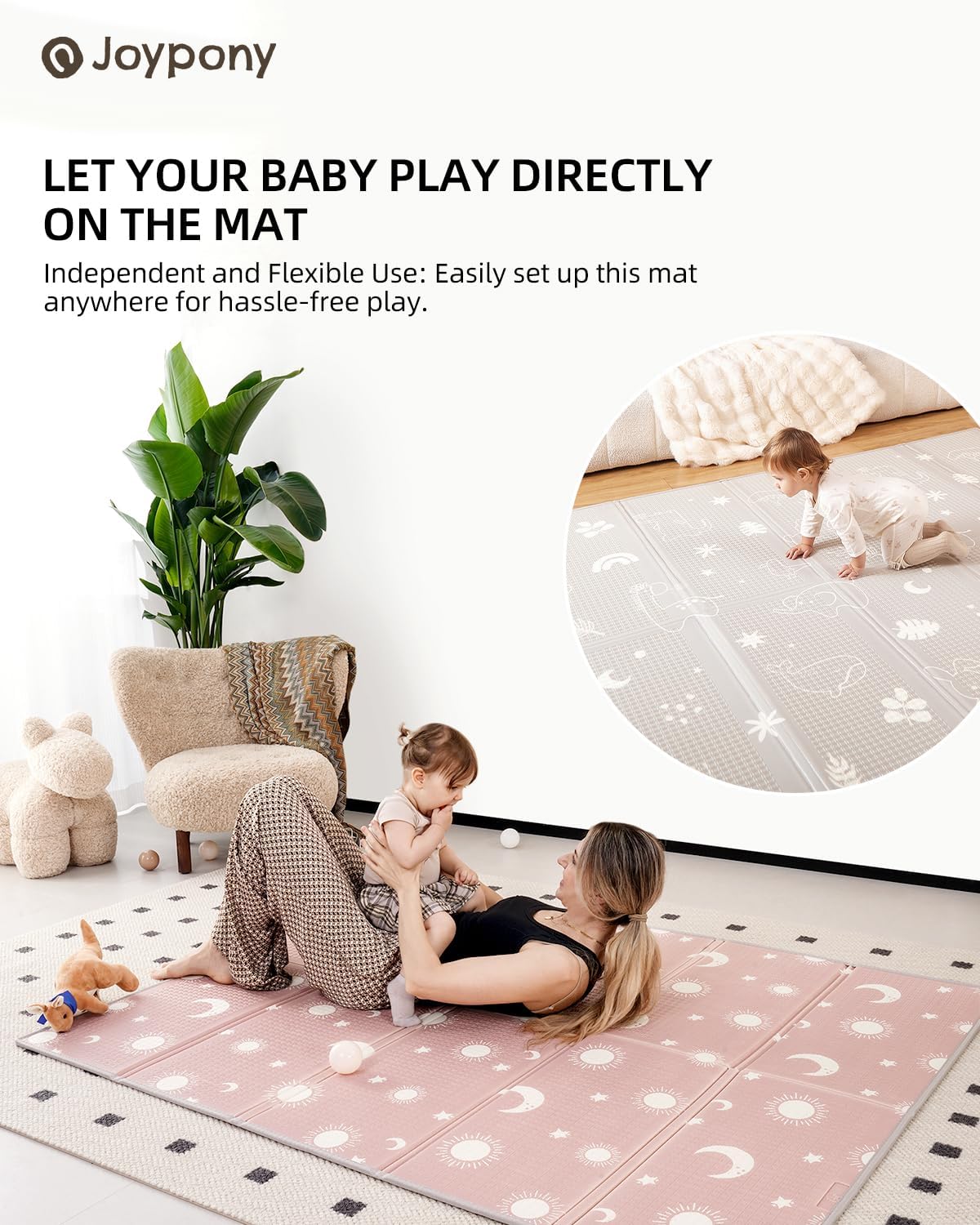 Joypony Baby Playpen with Mat, 50x50 in Small Play Pen for Babies, Toddler Playpen for Apartment, Indoors Play Yard with Soft Breathable Mesh (Beige with Mat)