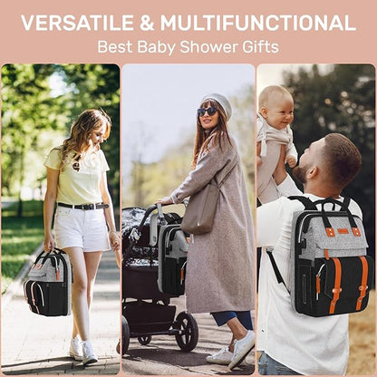 Diaper Bag Backpack with Changing Station,Large Baby Backpack for Travel Multifunctional Baby Bag for Mom & Dad, GrayBlack