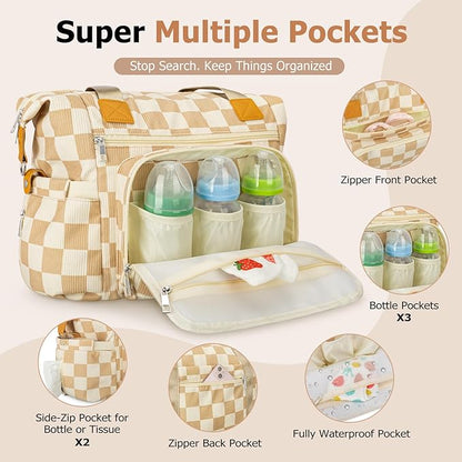 KUBYA Diaper Bag Tote, Puffer Diaper Tote Bags for Women Lightweight Travel Work Hospital Baby Bag Crossbody Mommy Bag